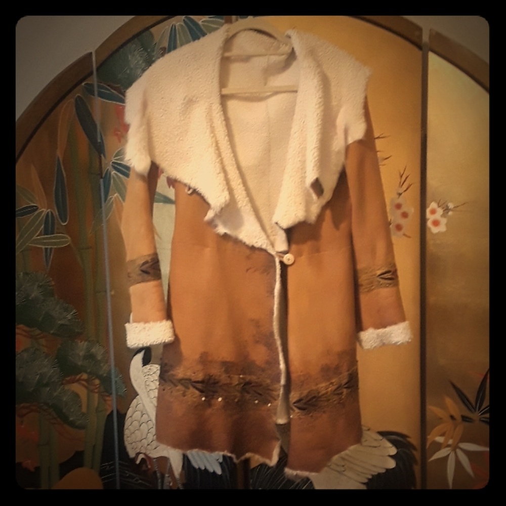 Free People hand painted sheepskin coat